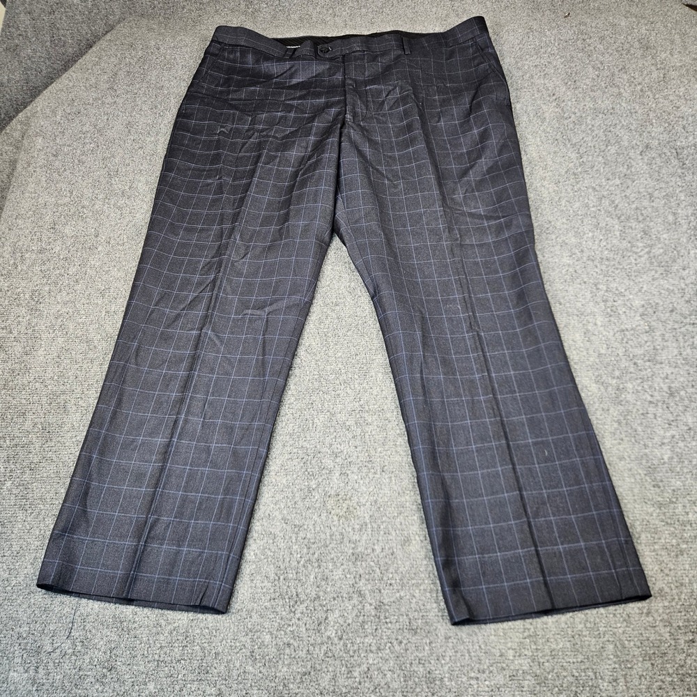 Vitali Mens Navy Windowpane Plaid Dress Pants Flat Front M3071-NP Size 43x29